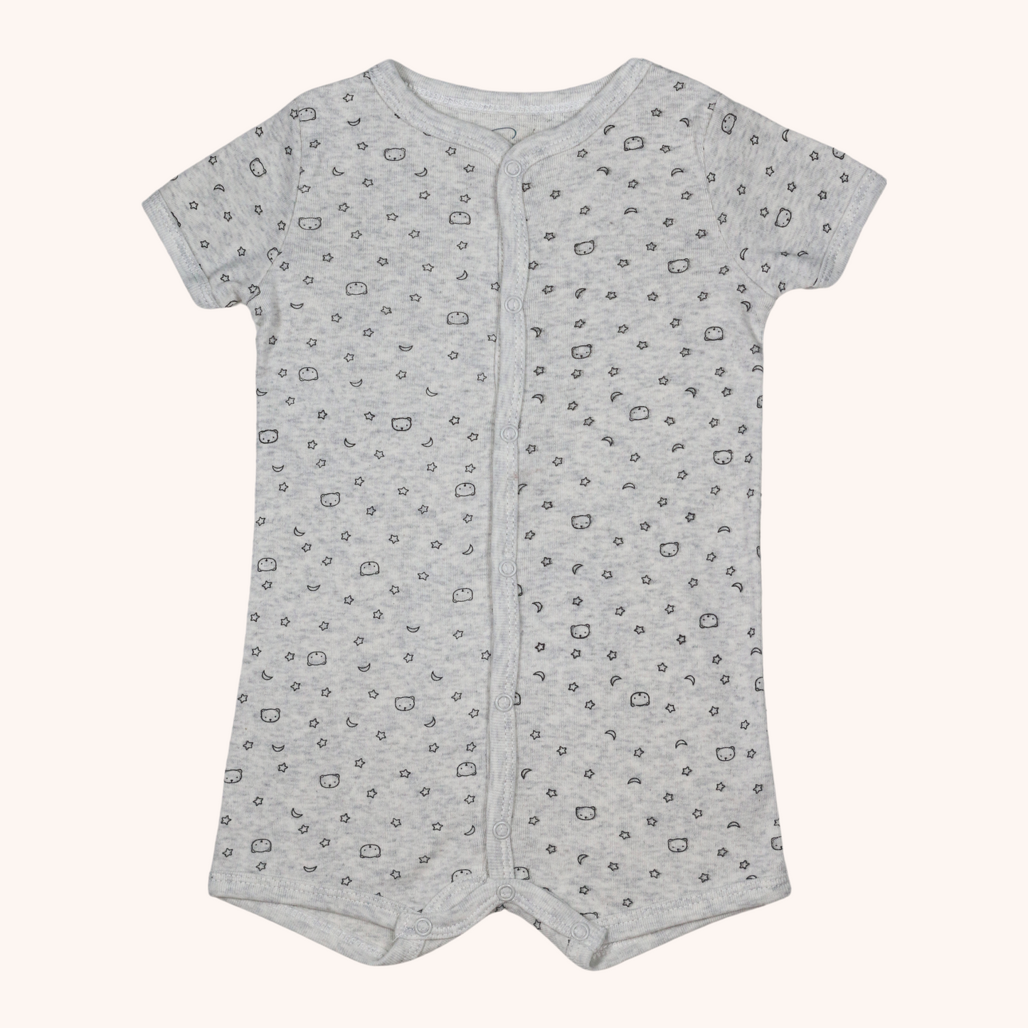 Front-Button Short-Sleeve Romper (Bear Bum)
