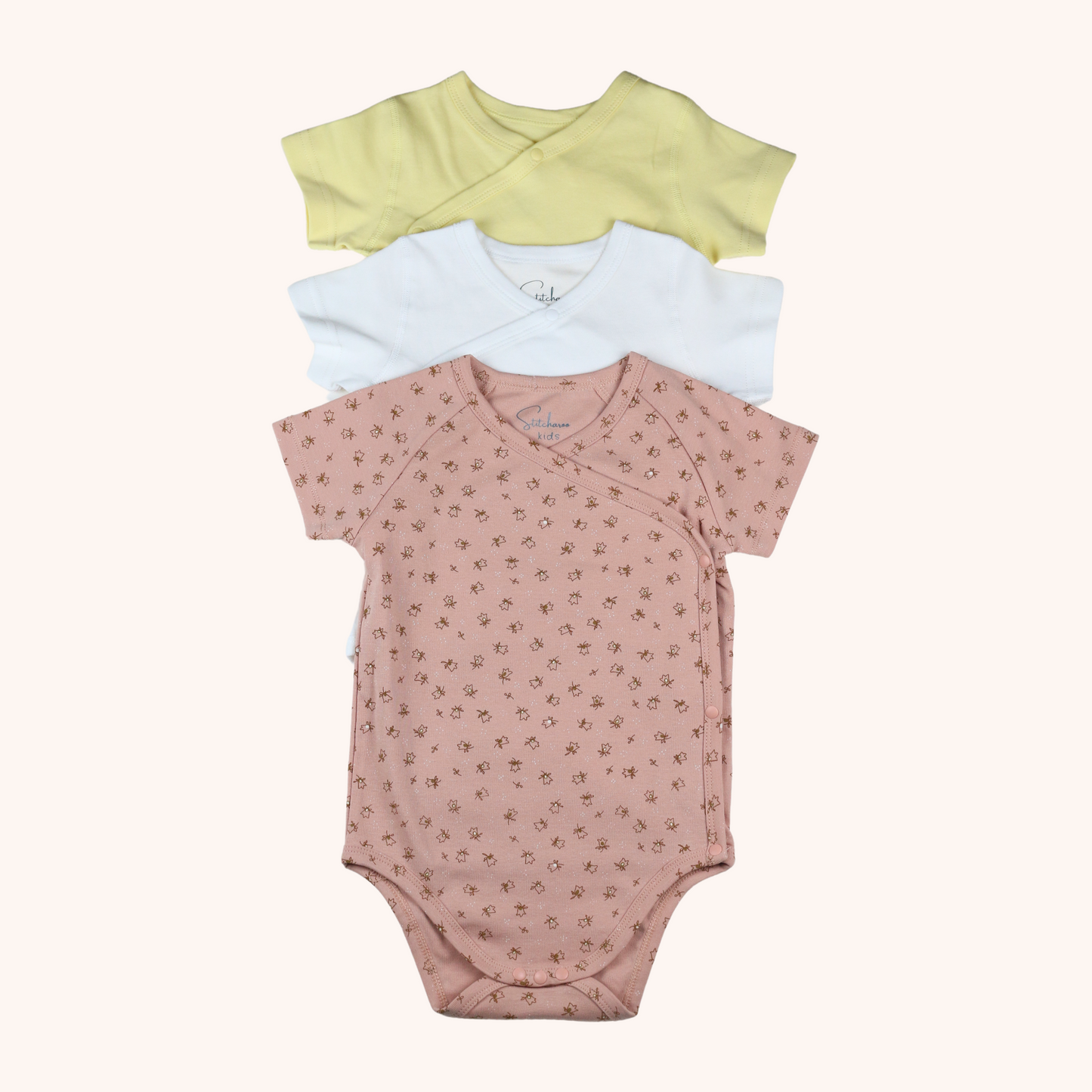 3-Pack Short-Sleeve Side-Snap Bodysuit (Flowers)