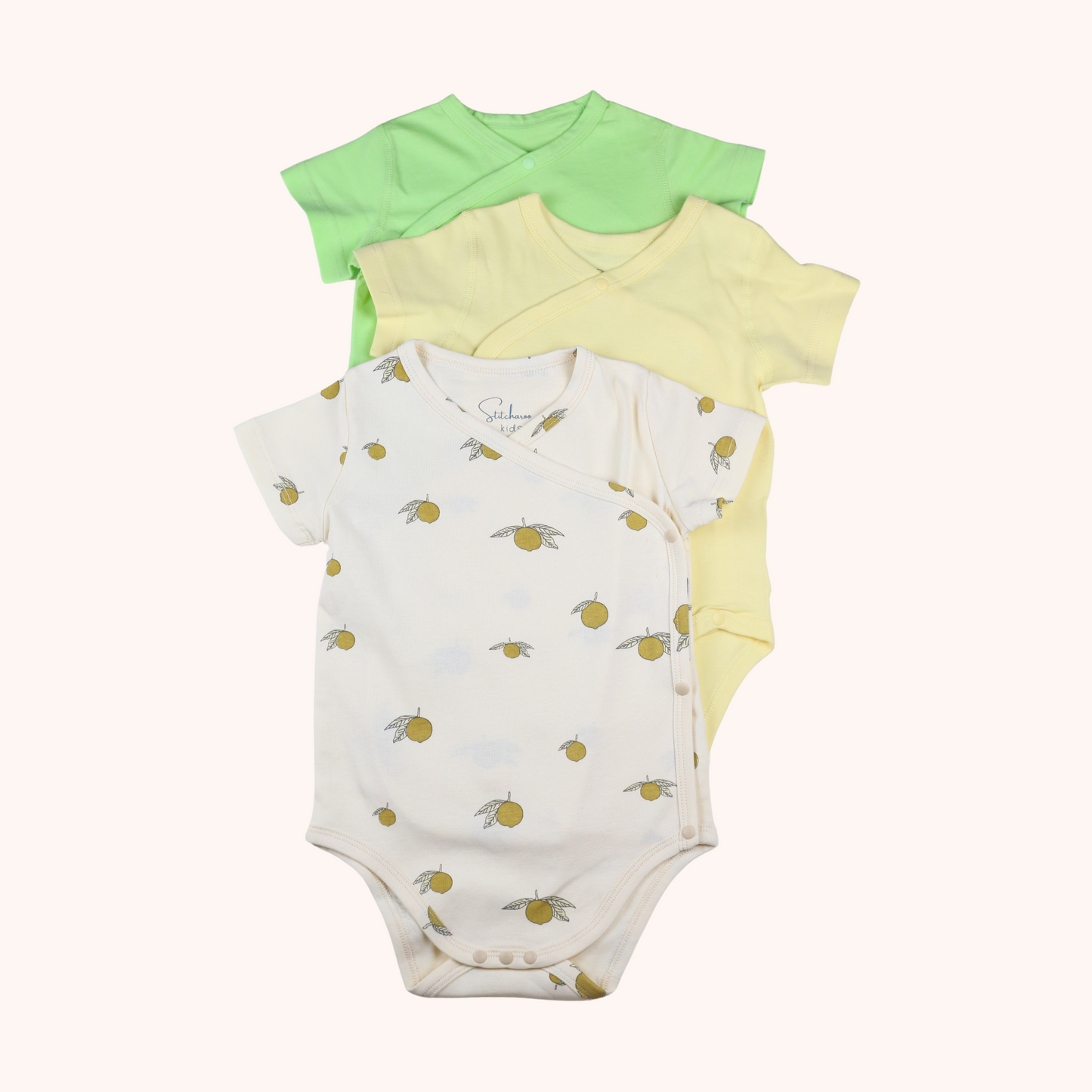 3-Pack Short-Sleeve Side-Snap Bodysuit (Lemons)