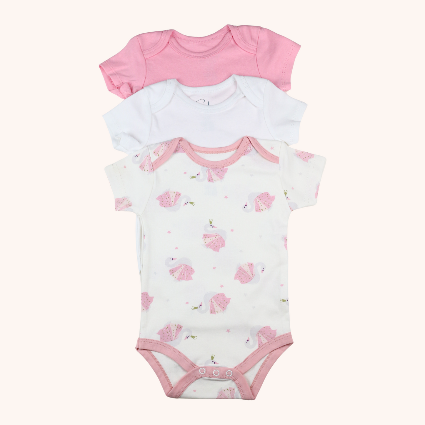 3-Pack Basic Short-Sleeve Bodysuit (Pink Swan)