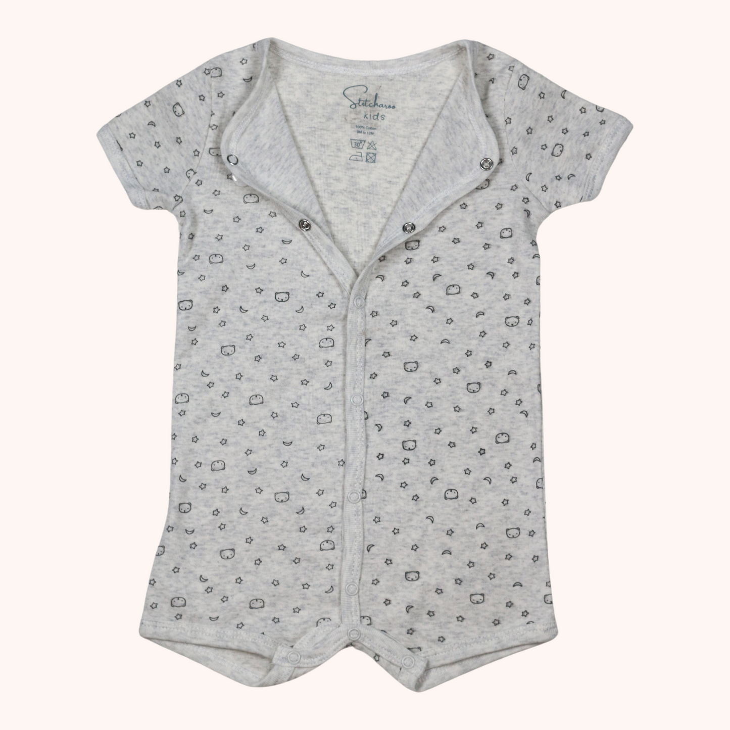 Front-Button Short-Sleeve Romper (Bear Bum)