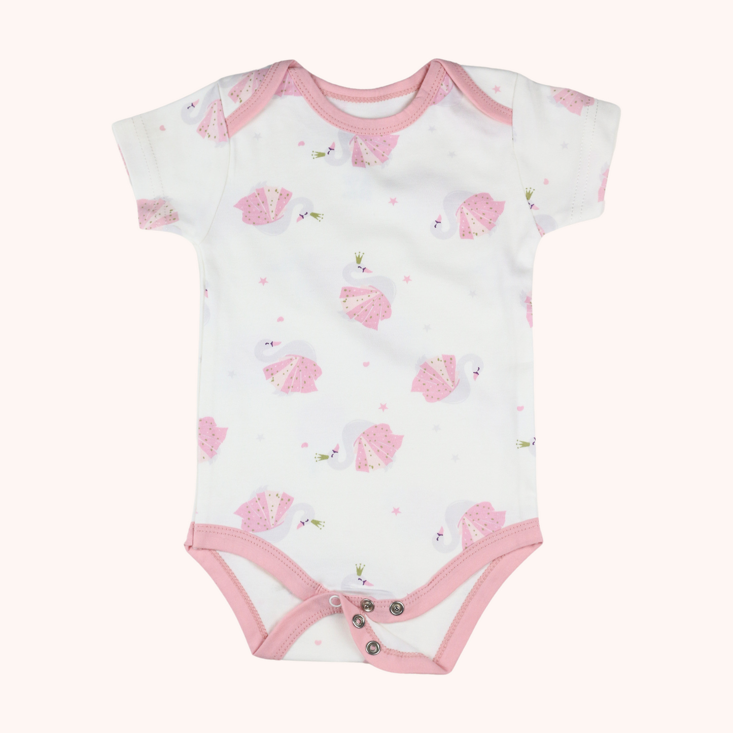 3-Pack Basic Short-Sleeve Bodysuit (Pink Swan)