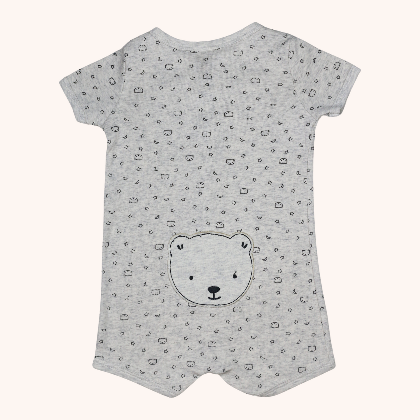Front-Button Short-Sleeve Romper (Bear Bum)