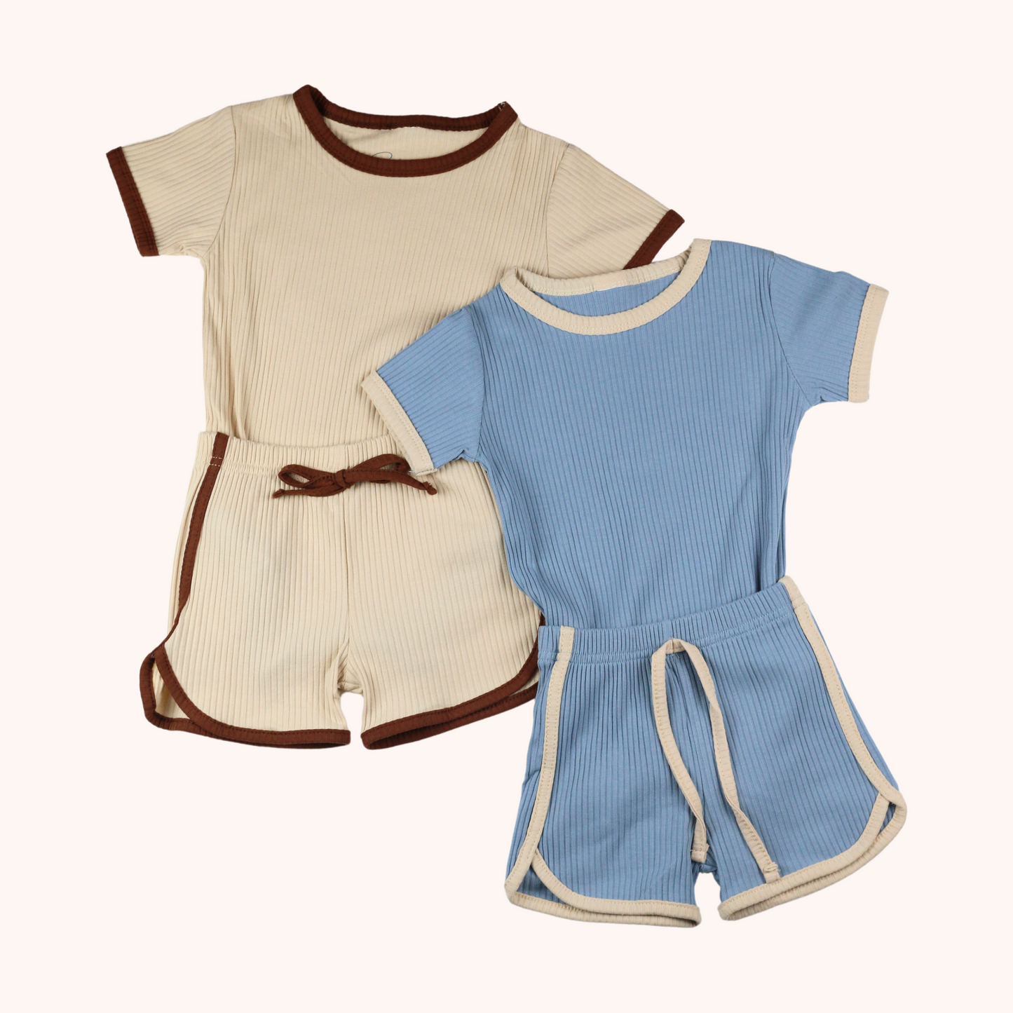 Ribbed Short-Sleeve Contrast Bodysuit & Shorts Set