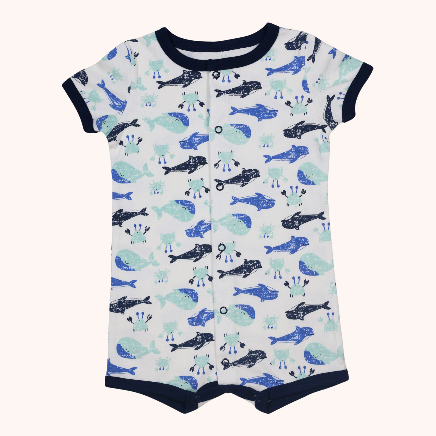 Front-Button Short-Sleeve Romper (Under The Sea)