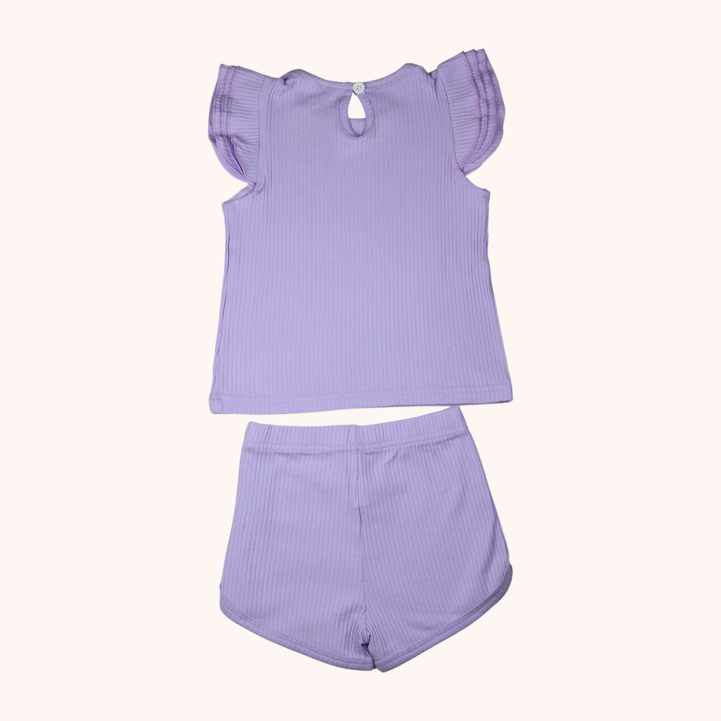 Ribbed Flutter-Sleeve Shirt & Shorts Set