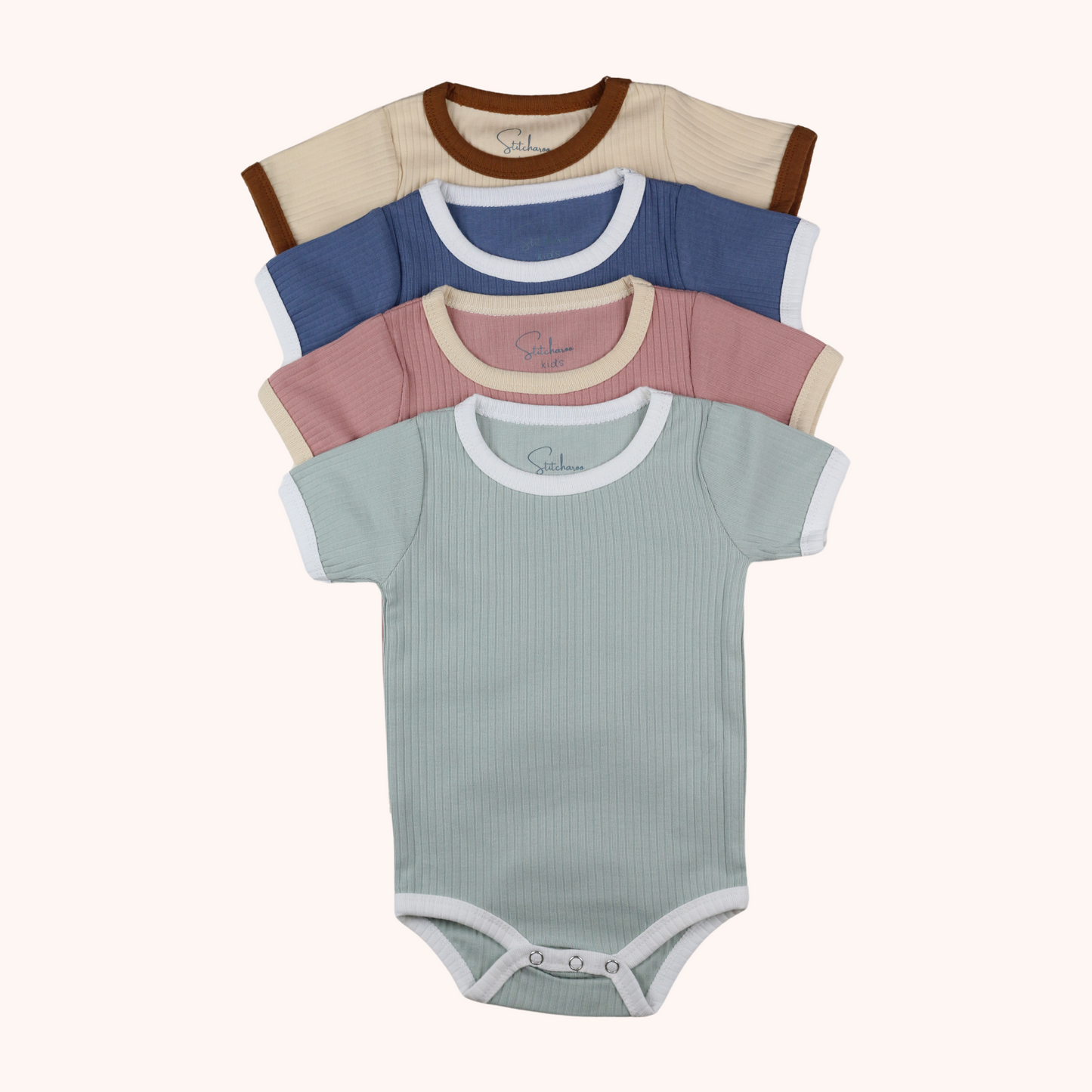 Ribbed Short-Sleeve Contrast Bodysuit