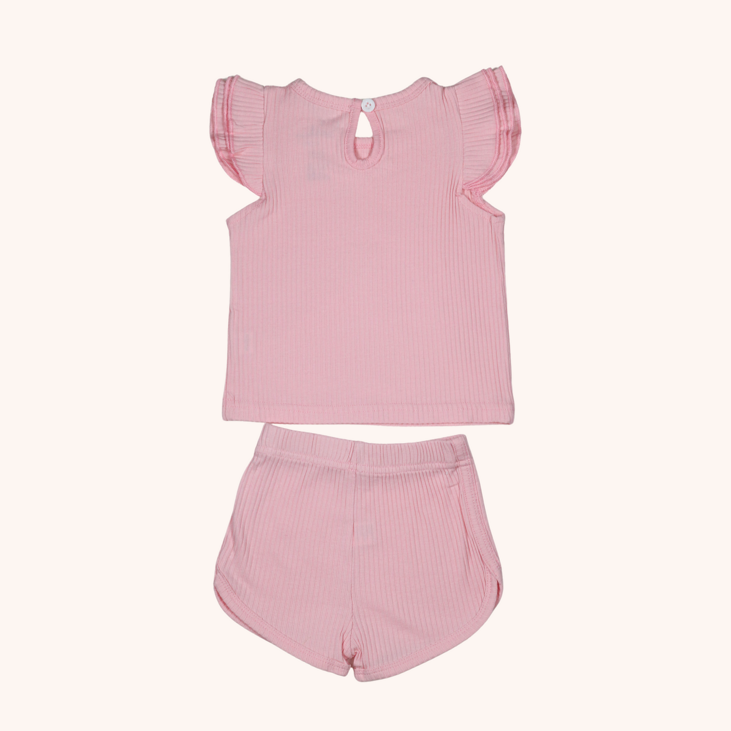 Ribbed Flutter-Sleeve Shirt & Shorts Set