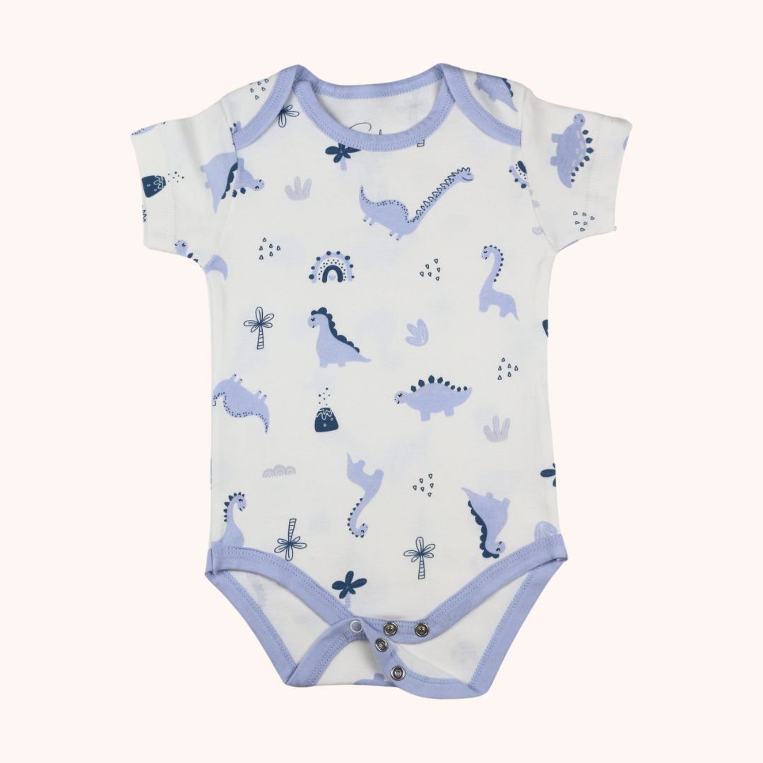 3-Pack Basic Short-Sleeve Bodysuit (Blue Dino)