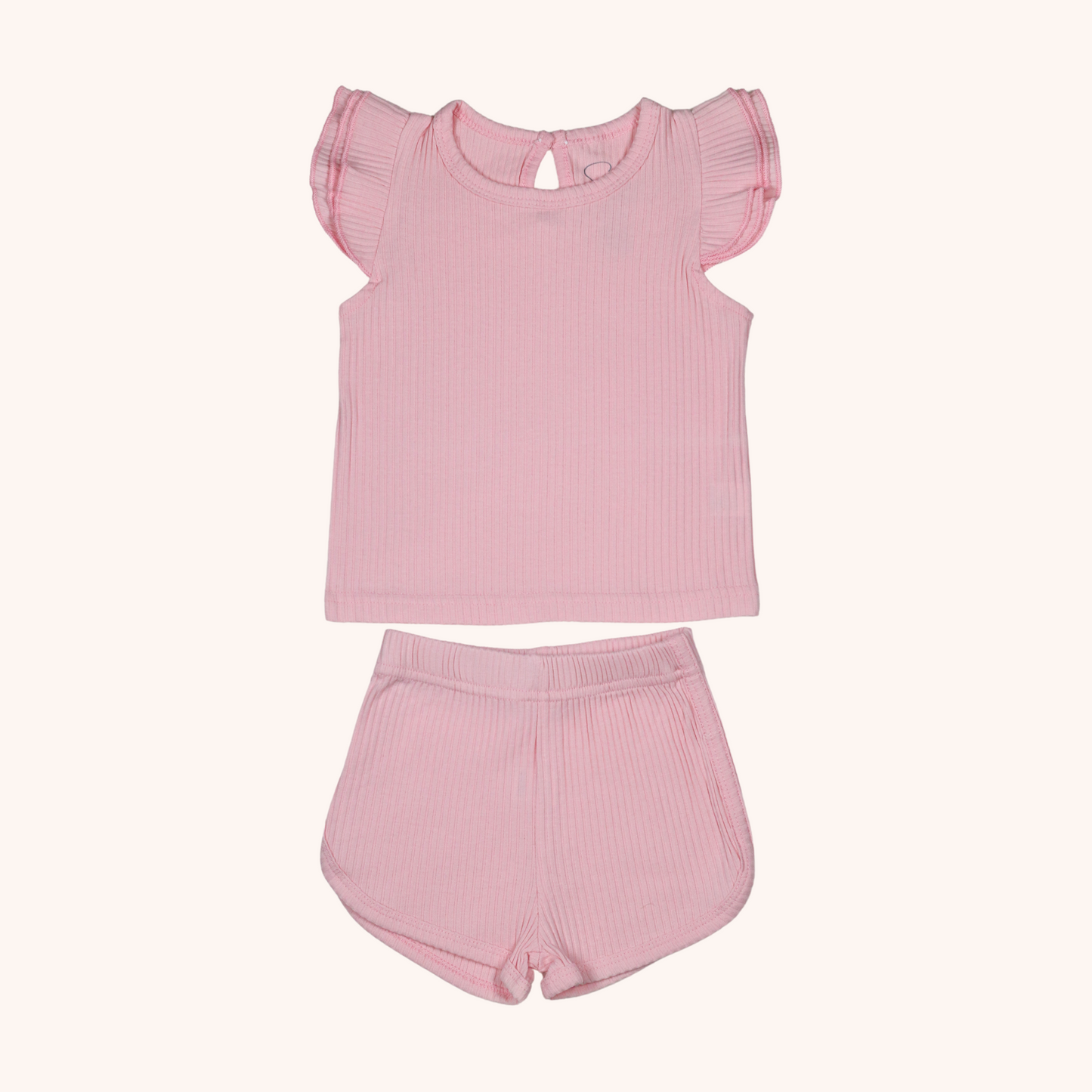 Ribbed Flutter-Sleeve Shirt & Shorts Set