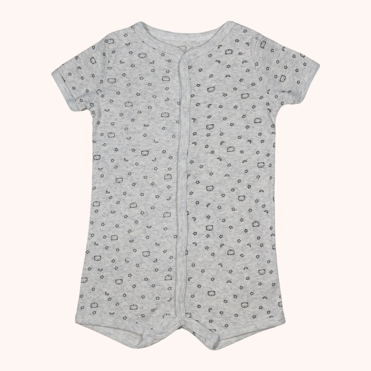 Front-Button Short-Sleeve Romper (Bear Bum)