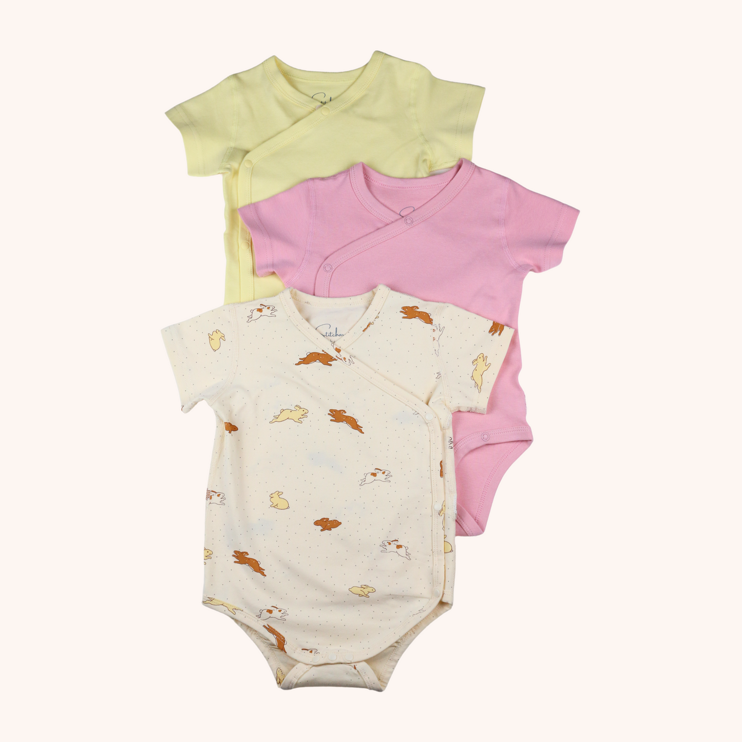 3-Pack Short-Sleeve Side-Snap Bodysuit (Yellow Bunny)
