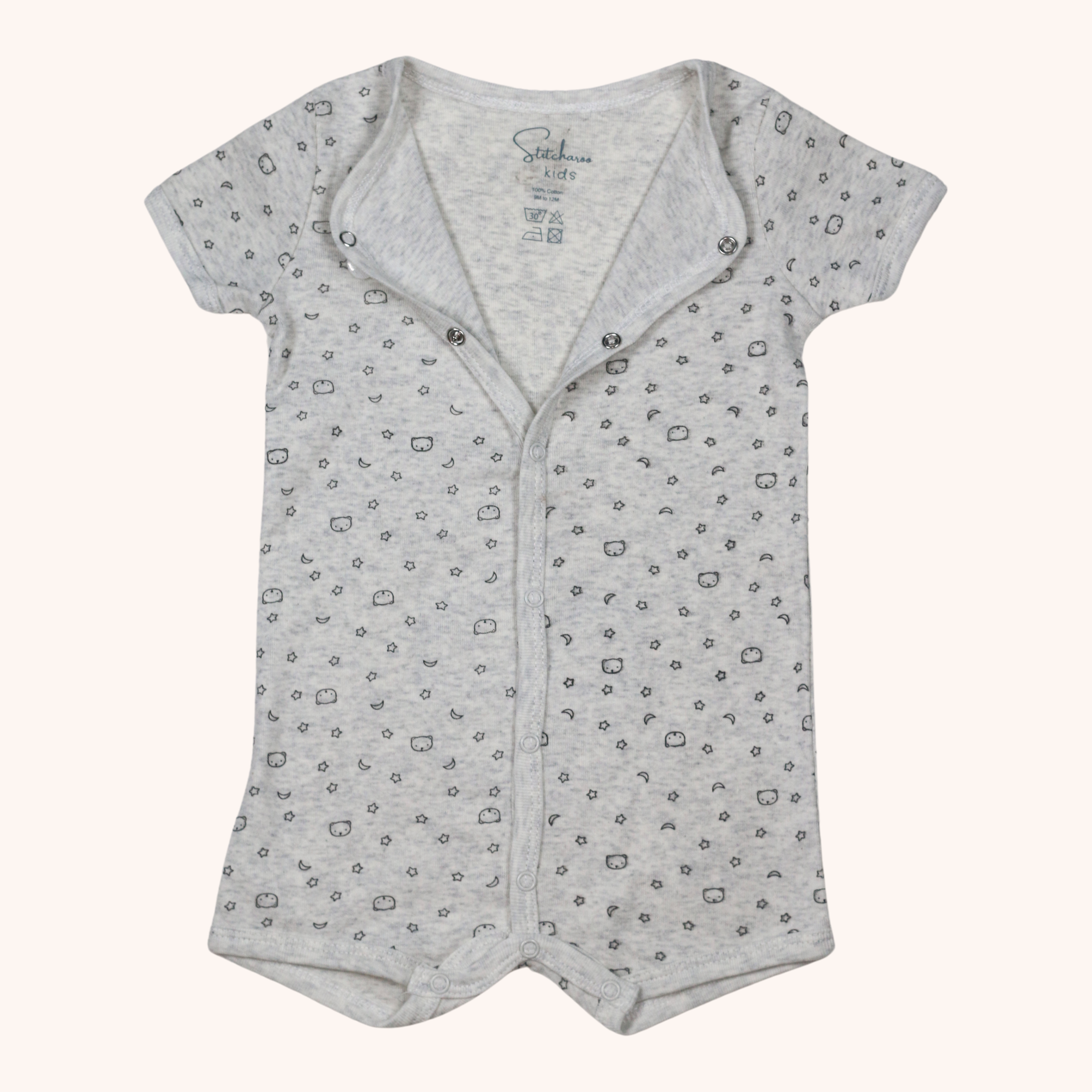 Front-Button Short-Sleeve Romper (Bear Bum)