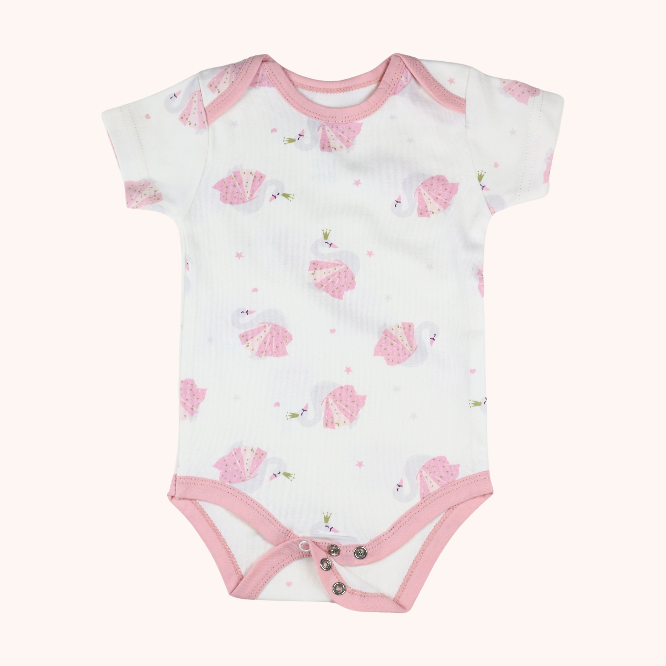 3-Pack Basic Short-Sleeve Bodysuit (Pink Swan)
