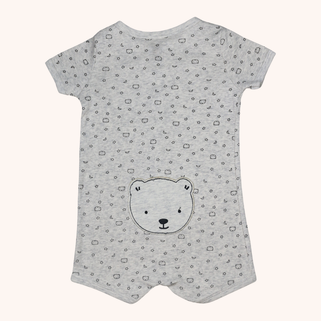 Front-Button Short-Sleeve Romper (Bear Bum)