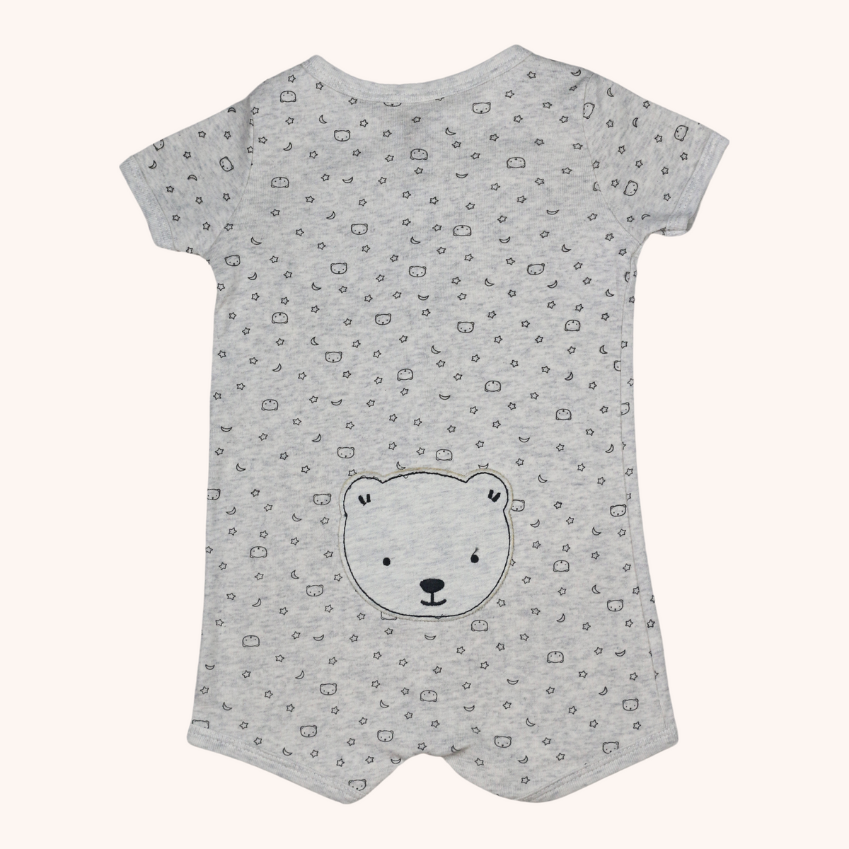 Front-Button Short-Sleeve Romper (Bear Bum)