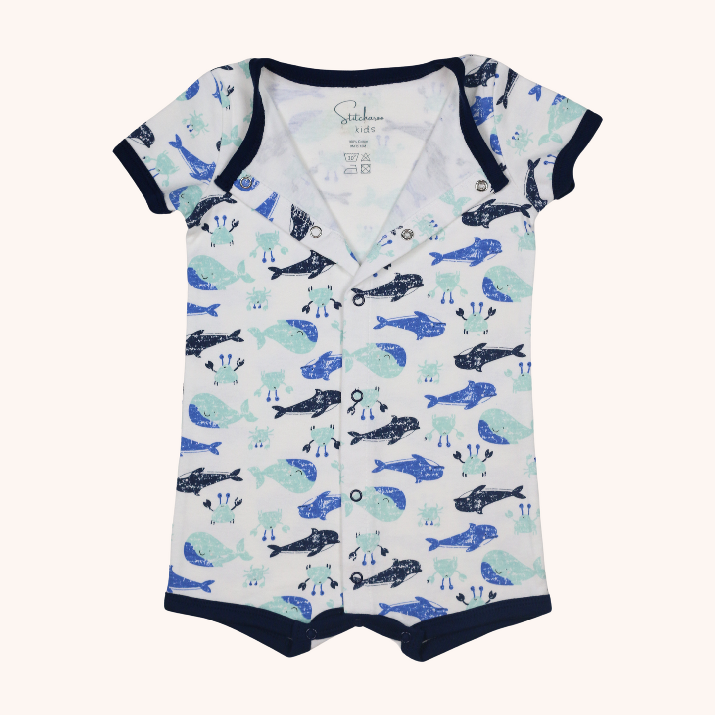 Front-Button Short-Sleeve Romper (Under The Sea)