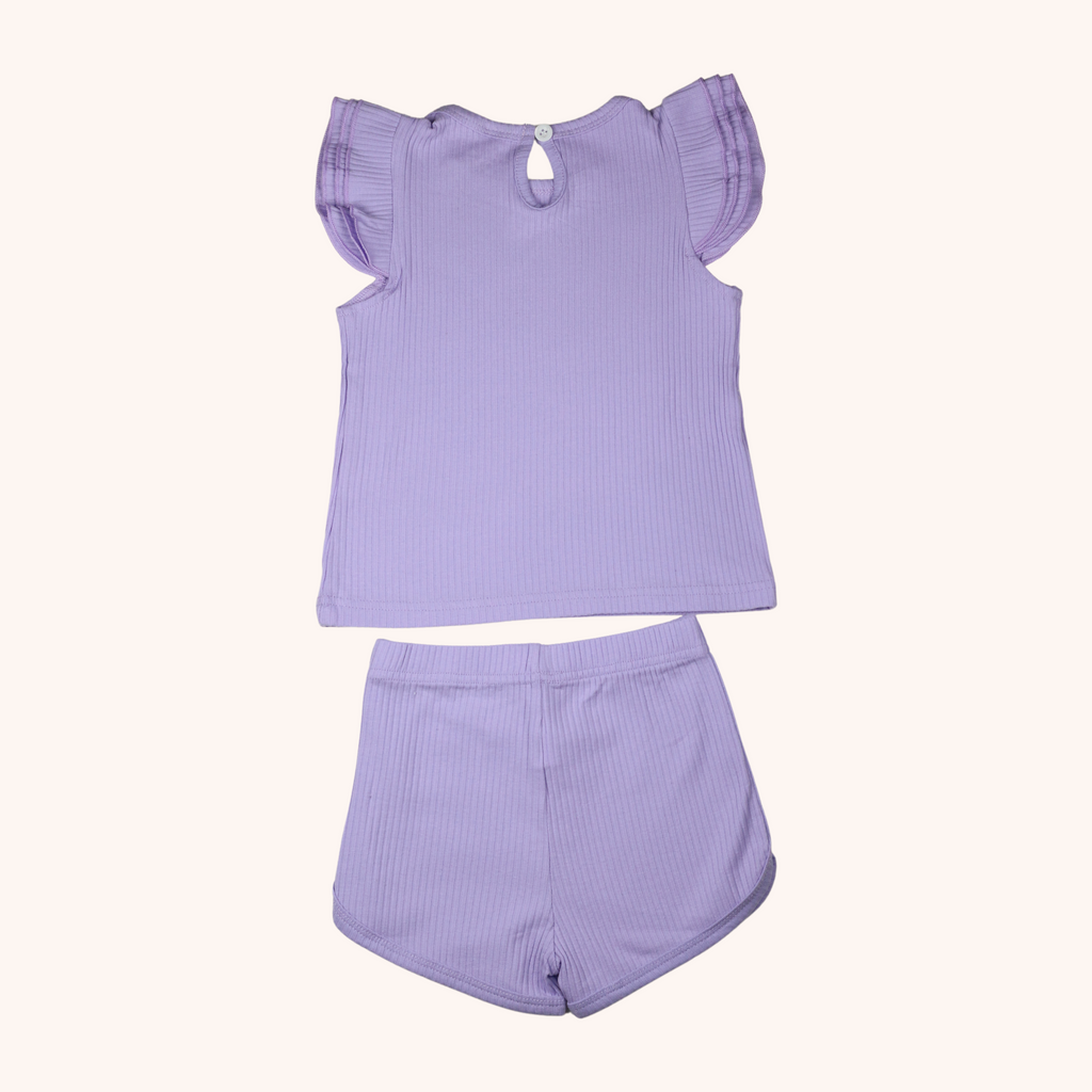 Ribbed Flutter-Sleeve Shirt & Shorts Set