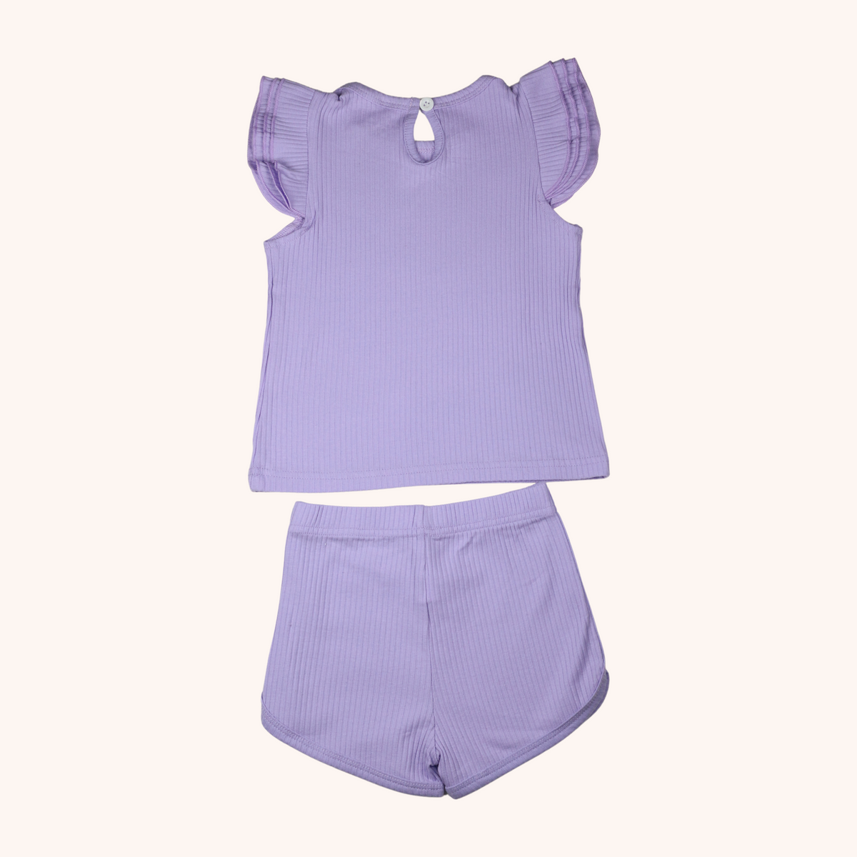 Ribbed Flutter-Sleeve Shirt & Shorts Set