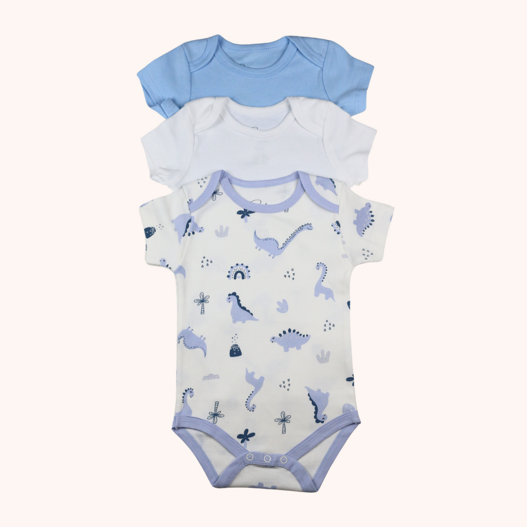 3-Pack Basic Short-Sleeve Bodysuit (Blue Dino)