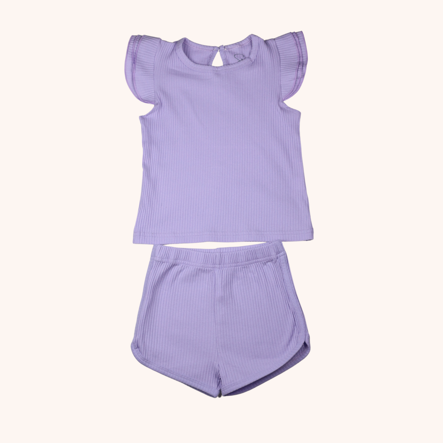 Ribbed Flutter-Sleeve Shirt & Shorts Set