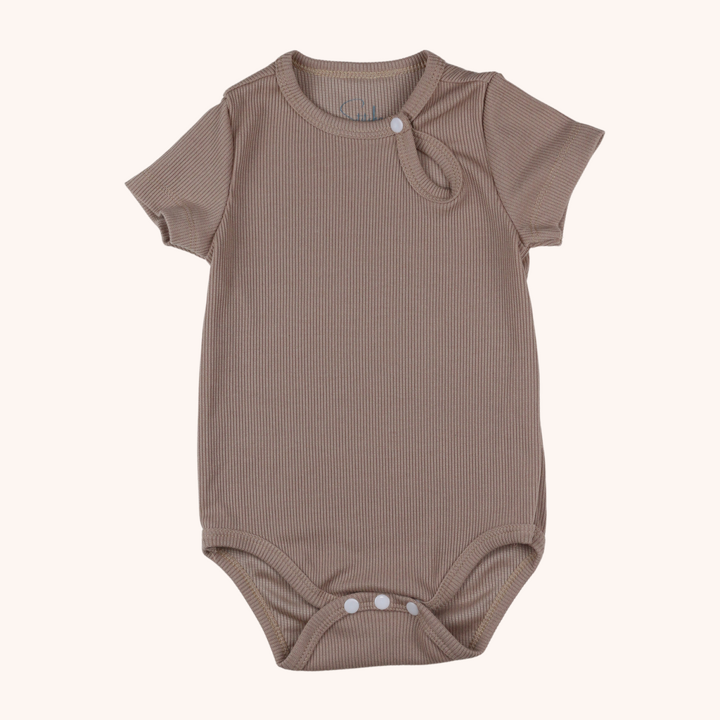 Ribbed Short-Sleeve Front Detail Bodysuit