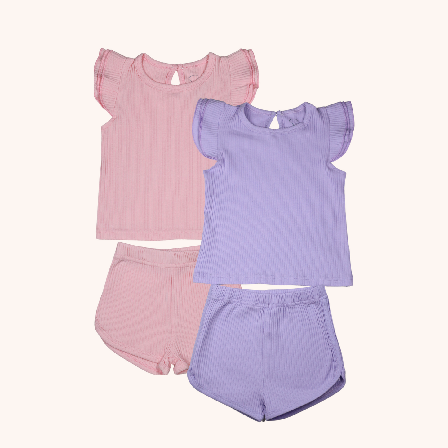Ribbed Flutter-Sleeve Shirt & Shorts Set
